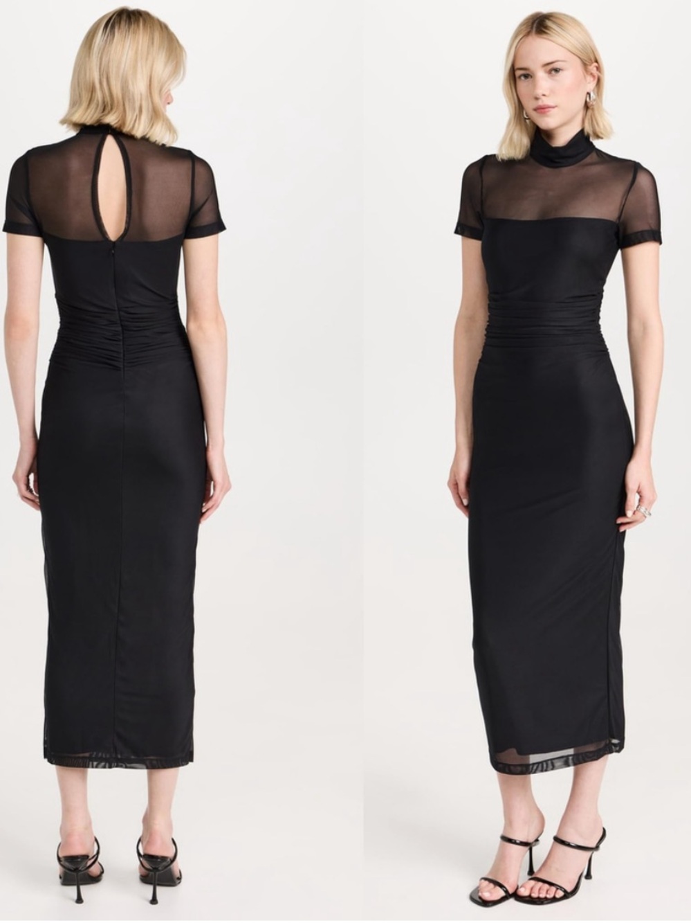 Amanda Uprichard Dominique MIDI Dress Black Mesh Body-con Ruching Small
